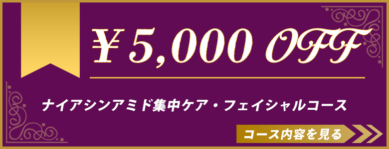 ナイアシンアミド集中ケア・フェイシャルコース フェイシャルエステキャンペーン￥5,000割引
