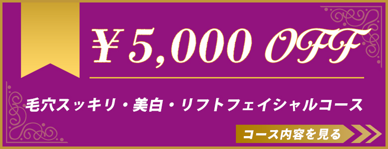 毛穴スッキリ・美白・リフトフェイシャルコース フェイシャルエステキャンペーン￥5,000割引