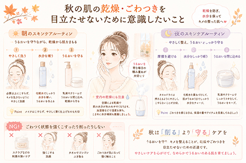 秋の肌の乾燥・ごわつきを目立たせないために意識したいこと