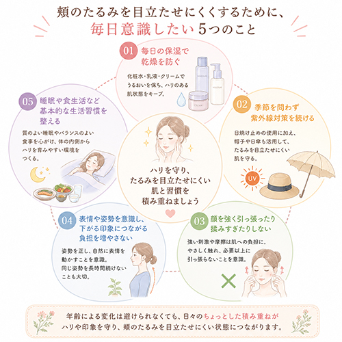 頬のたるみを目立たせないために意識したいこと