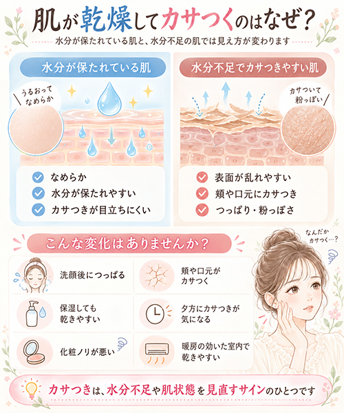 肌が乾燥してカサつくのはなぜ?