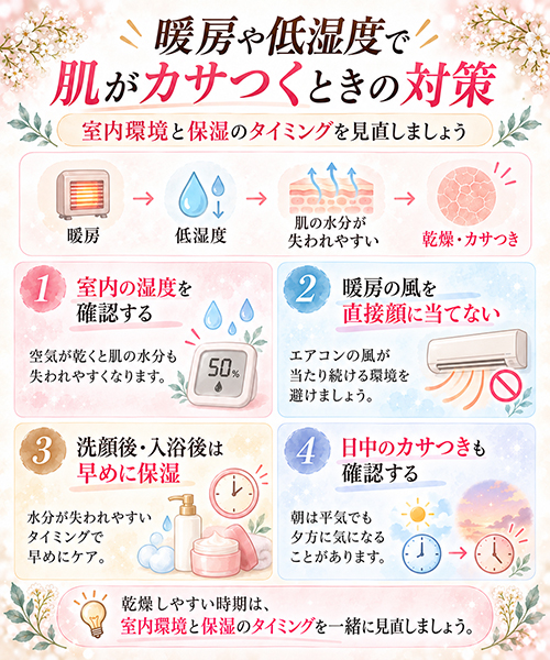 暖房や低湿度で肌がカサつくときの対策