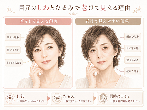 目元のしわとたるみで老けて見える理由