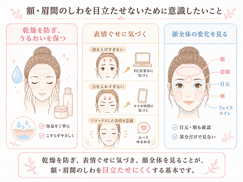 額・眉間のしわを目立たせないために意識したいこと