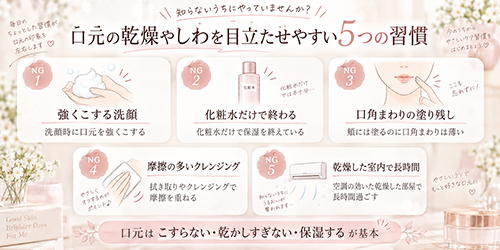 口元の乾燥やしわを目立たせやすい5つの習慣