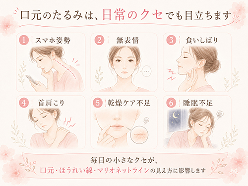口元のたるみを目立たせやすい生活習慣