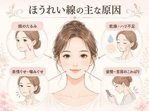 ほうれい線が目立つ原因とは？頬のたるみ・乾燥・表情ぐせで老けて見える理由