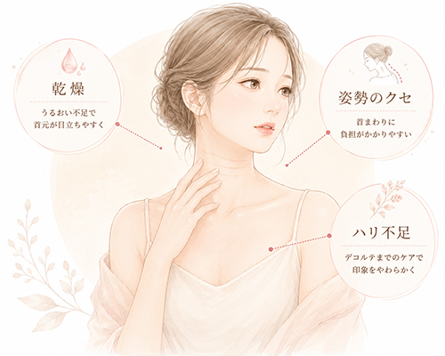 デコルテの乾燥や姿勢のクセから考える、首のしわと年齢印象の関係
