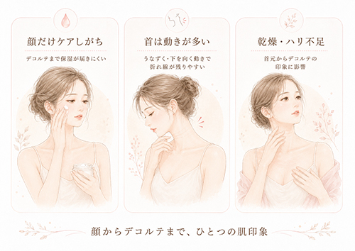 首とデコルテは乾燥やハリ不足が出やすい