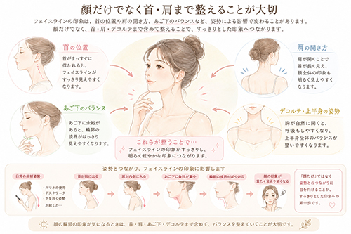 顔だけでなく首・肩まで整えることが大切