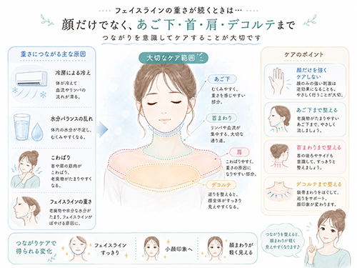 フェイスラインの重さが続くときはデコルテまで整えることが大切