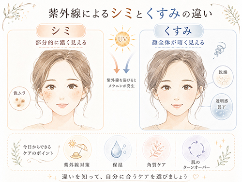 紫外線によるシミとくすみの違い