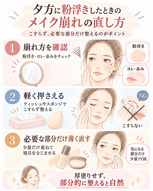 夕方に粉浮きしたときのメイク崩れの直し方